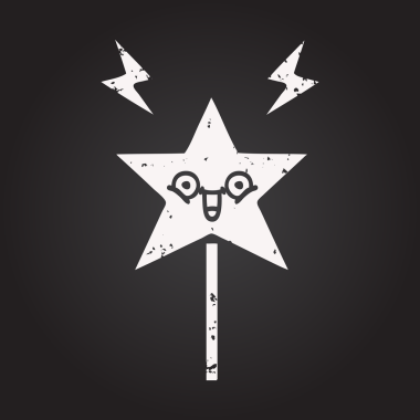 Tahta tebeşir bir insan tarafından çizilmiş sihirli bir değneğin karikatürü.