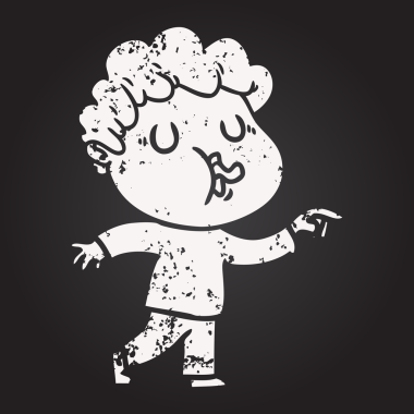 Tahta tebeşir karikatür adam bir insan tarafından çizilmiş şarkı söylüyor