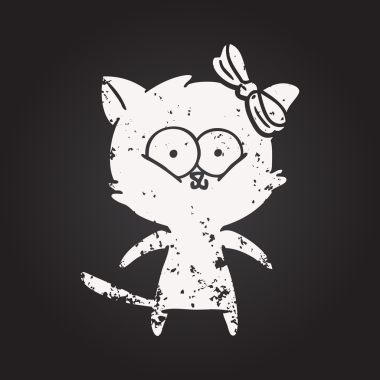 Bir insan tarafından çizilmiş kara tahta tebeşir çizgi film kedisi.