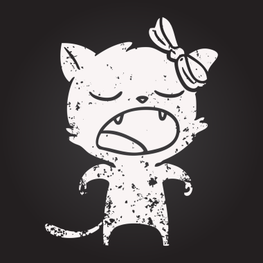 Bir insan tarafından çizilmiş kara tahta tebeşirle çizilmiş esneyen kedi.