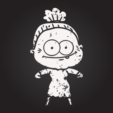 Kara tahta karikatür mutlu yaşlı kadın bir insan tarafından çizilmiş.