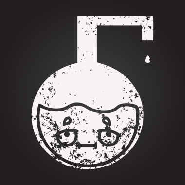 Tahta tebeşir, bir insan tarafından çizilmiş bir bilim deneyinin karikatürü.