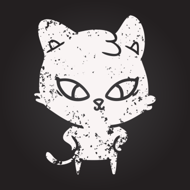 Bir insan tarafından çizilmiş kara tahta tebeşir şirin çizgi film kedisi.