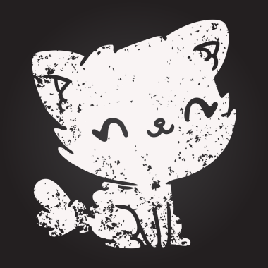 Tahta tebeşir bir insan tarafından çizilmiş sevimli kawaii kabarık kedisi çizimi