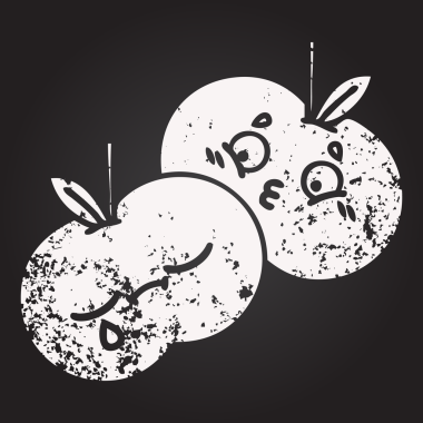 Bir insan tarafından çizilmiş sulu bir elmanın karikatürü.