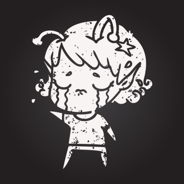 Tahta tebeşir karikatür ağlayan uzaylı kız bir insan tarafından çizilmiş.