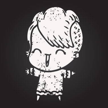 Karatahta tebeşir çizgi filmi mutlu hippi kız bir insan tarafından çizilmiş.