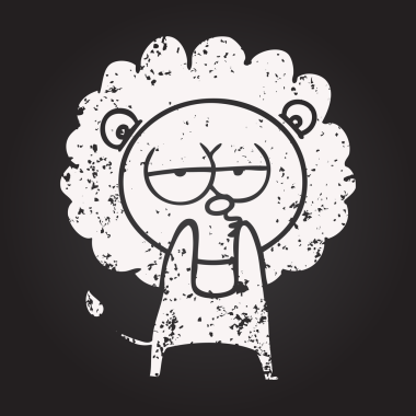 Bir insan tarafından çizilmiş karatahta karikatür yorgun aslan