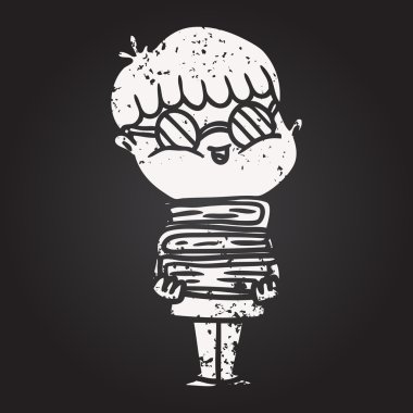 Bir insan tarafından çizilmiş gözlük takan kara tahta tebeşir çizgi film çocuğu.