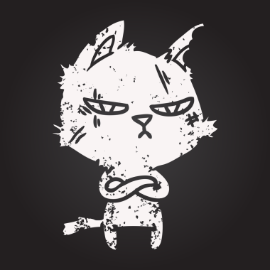 Tahta tebeşirle sert çizgi film kedisi Bir insan tarafından çekilen kollar