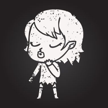 Tahta tebeşir. Bir insan tarafından çizilmiş şirin vampir kız.