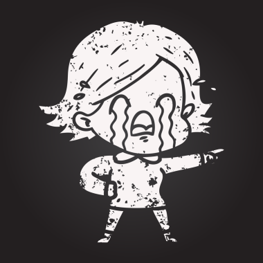 Tahta tebeşir karikatür kadın bir insan tarafından çizilmiş ağlıyor.