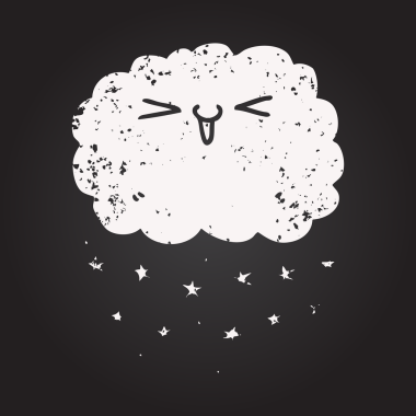 Bir insan tarafından çizilmiş kara tahta tebeşir mutlu çizgi film bulutu