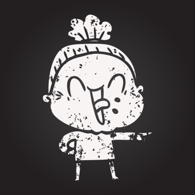 Kara tahta karikatür mutlu yaşlı kadın bir insan tarafından çizilmiş.