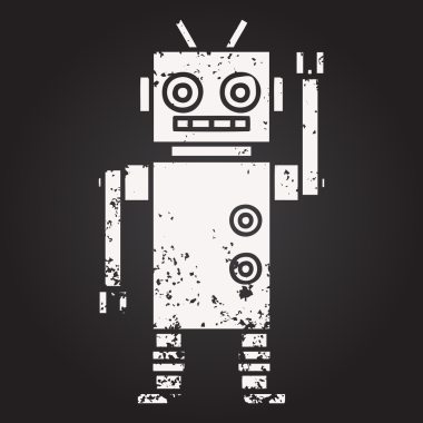 Bir insan tarafından çizilmiş dans eden bir robotun karikatürü.