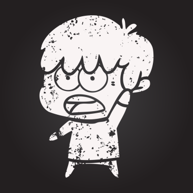 Karatahta tebeşir endişeli çizgi film çocuğu bir insan tarafından çizildi