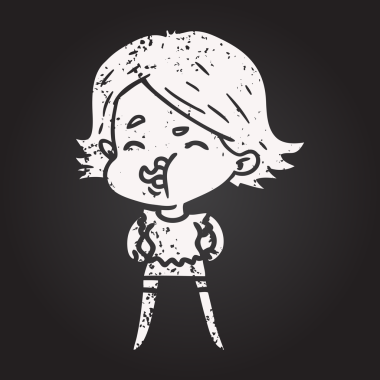 Karatahta tebeşir karikatür kızı bir insan tarafından çizilmiş.