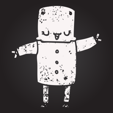 Bir insan tarafından çizilmiş kara tahta tebeşir çizgi film robotu.