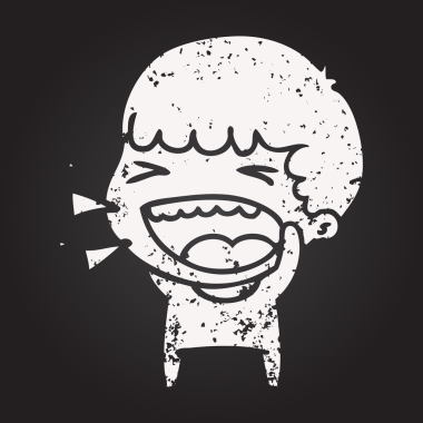 Bir insan tarafından çizilmiş kara tahta tebeşir çizgi filmi gülen adam.