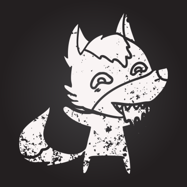 Bir insan tarafından çizilmiş karatahta karikatür aç kurt.