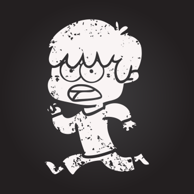 Karatahta tebeşir endişeli çizgi film çocuğu bir insan tarafından çizildi