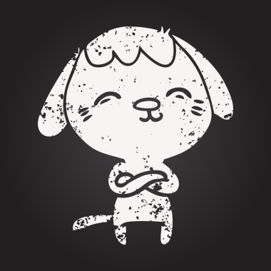 Bir insan tarafından çizilmiş karatahta mutlu çizgi film köpeği.