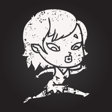 Tahta tebeşir. Bir insan tarafından çizilmiş şirin vampir kız.