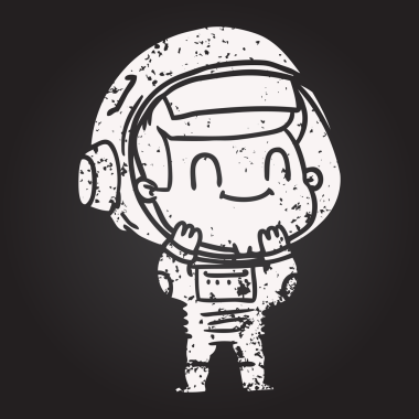 Kara tahta tebeşir mutlu çizgi film astronotu bir insan tarafından çizilmiş.