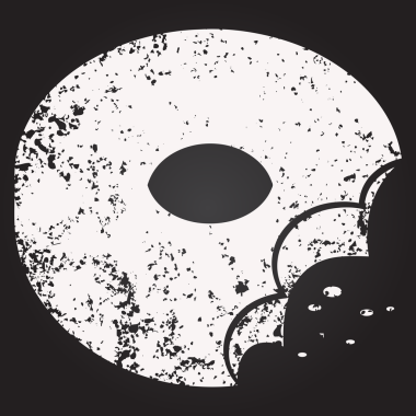 Bir insan tarafından çizilmiş karatahta ısırılmış çörek grafik vektör resimleme simgesi