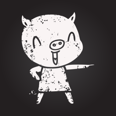 Karatahta tebeşir mutlu çizgi film domuz bir insan tarafından çizilmiş