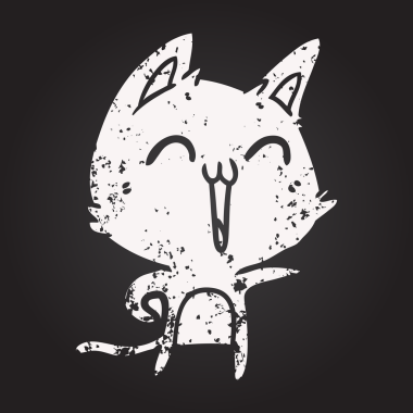 Bir insan tarafından çizilmiş kara tahta tebeşirli mutlu çizgi film kedisi.