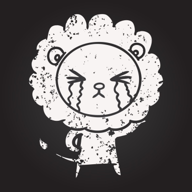 Bir insan tarafından çizilmiş karatahta karikatür ağlayan aslan.