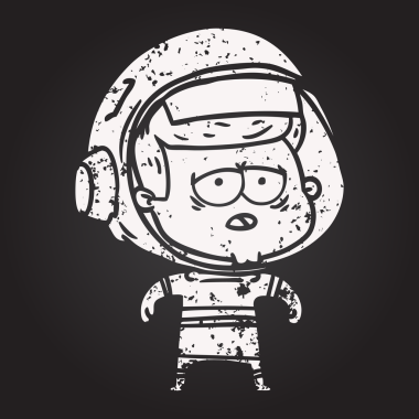 Bir insan tarafından çizilmiş karatahta karikatür yorgun astronot