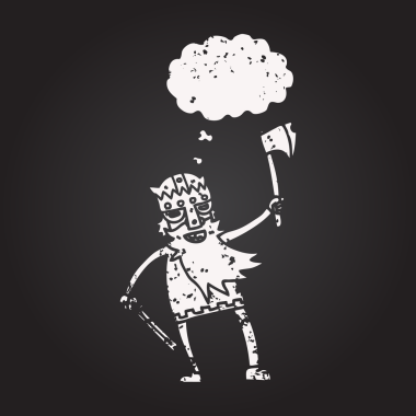 Tahta tebeşirle çizilmiş düşünce balonu Viking savaşçısı bir insan tarafından çizilmiş.