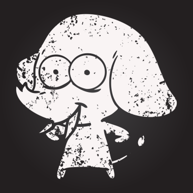 Bir insan tarafından çizilmiş karatahta mutlu çizgi film fili.