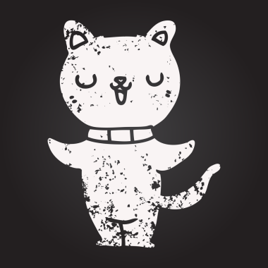 Bir insan tarafından çizilmiş kara tahta tebeşir çizgi film kedisi.