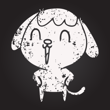 Bir insan tarafından çizilmiş kara tahta tebeşir çizgi filmi mutlu köpek.