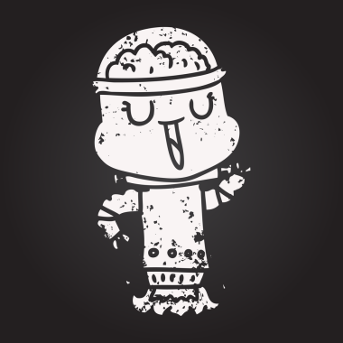 Karatahta tebeşirli mutlu robot bir insan tarafından çizilmiş.