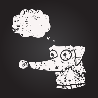 Karatahta tebeşirle çizilmiş bir insan tarafından çizilmiş baloncuk köpek tasması.