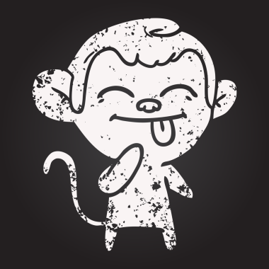 Bir insan tarafından çizilmiş kara tahta tebeşir komik çizgi film maymunu