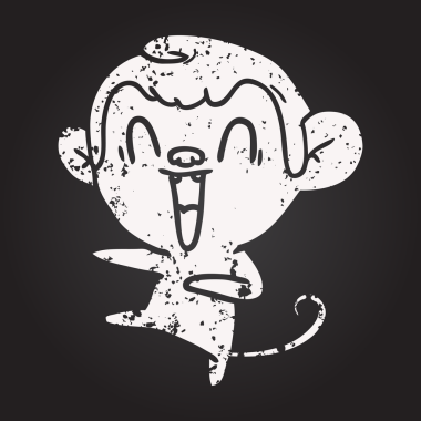 Bir insan tarafından çizilmiş kara tahta tebeşir çizgi filmi gülen maymun