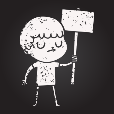 Karatahta tebeşir karikatürü. Huysuz çocuk bir insan tarafından çizilmiş.