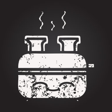 Tahta tebeşir, bir insan tarafından çizilmiş bir tost makinesinin karikatürü.