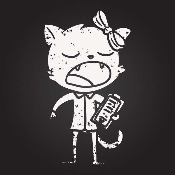 Bir insan tarafından çizilmiş kara tahta tebeşirle çizilmiş esneyen kedi.