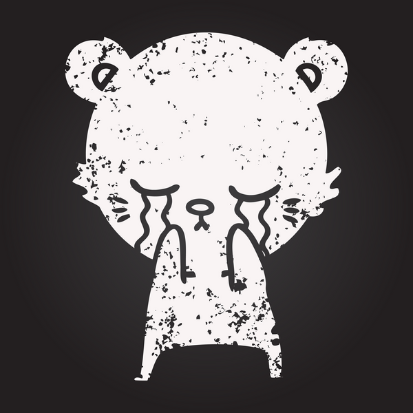 Tahta tebeşirle ağlayan çizgi film ayısı bir insan tarafından çizilmiş.