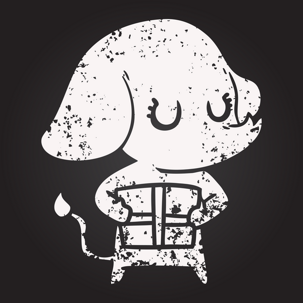 Karatahta tebeşirle çizilmiş şirin bir fil, bir insan tarafından çizilmiş.