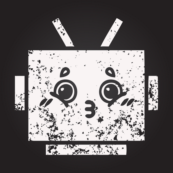 Bir insan tarafından çizilmiş robot kafasının karikatürü.