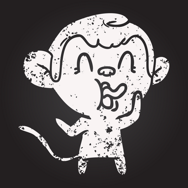 Bir insan tarafından çizilmiş kara tahta tebeşir, çılgın çizgi film maymunu.