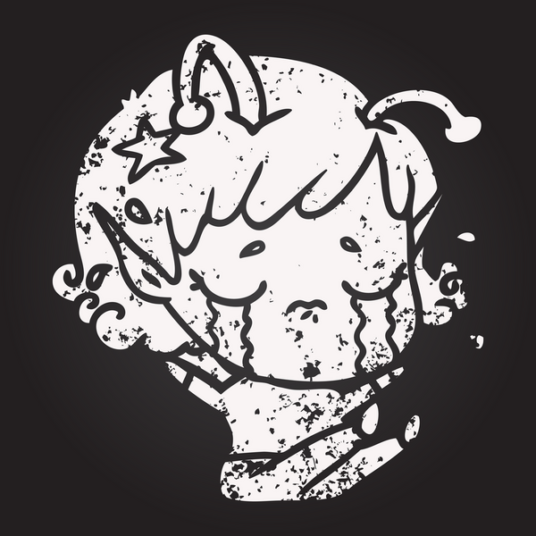 Tahta tebeşir karikatür ağlayan uzaylı kız bir insan tarafından çizilmiş.