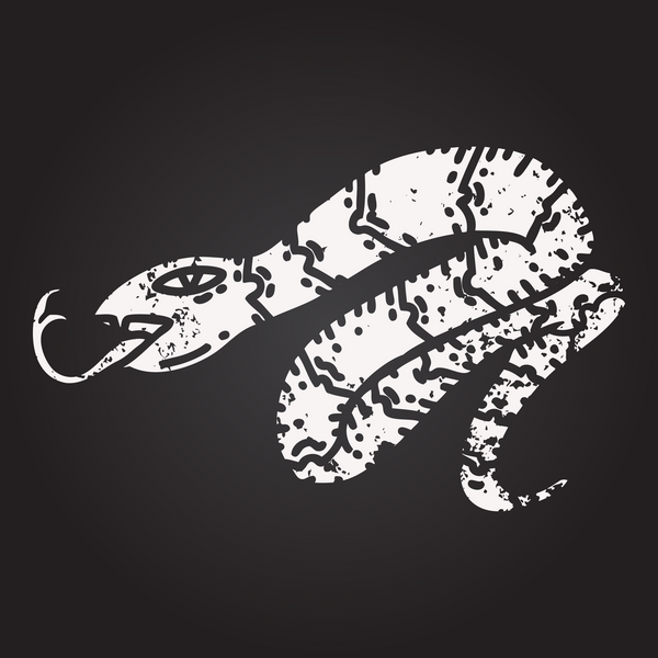 Bir insan tarafından çizilmiş geleneksel siyah dövmeli tıslayan yılanın karatahta çizimi